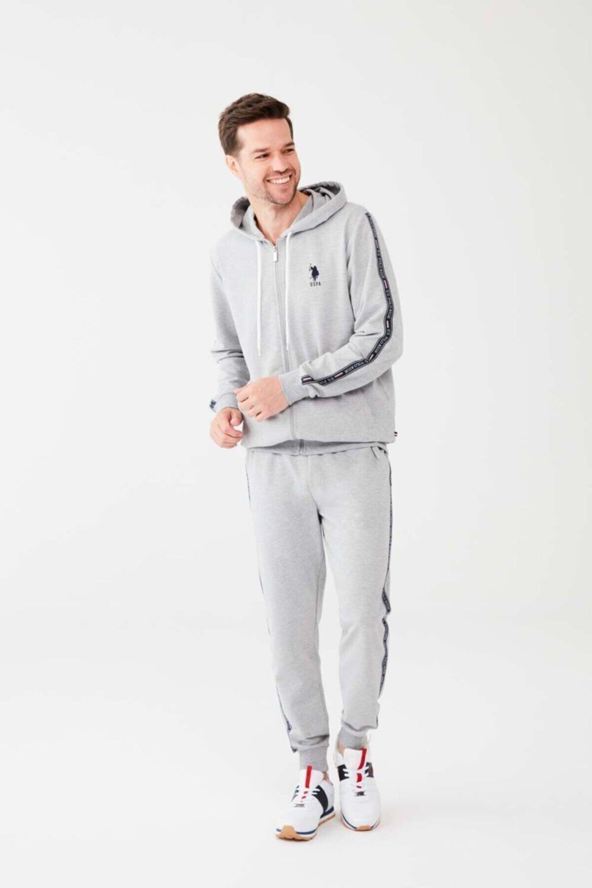 U.S.Polo Erkek Kpşonlu Eşofman Takım Gri Melanj Erkek Pijama Takımı U.S. Polo Assn