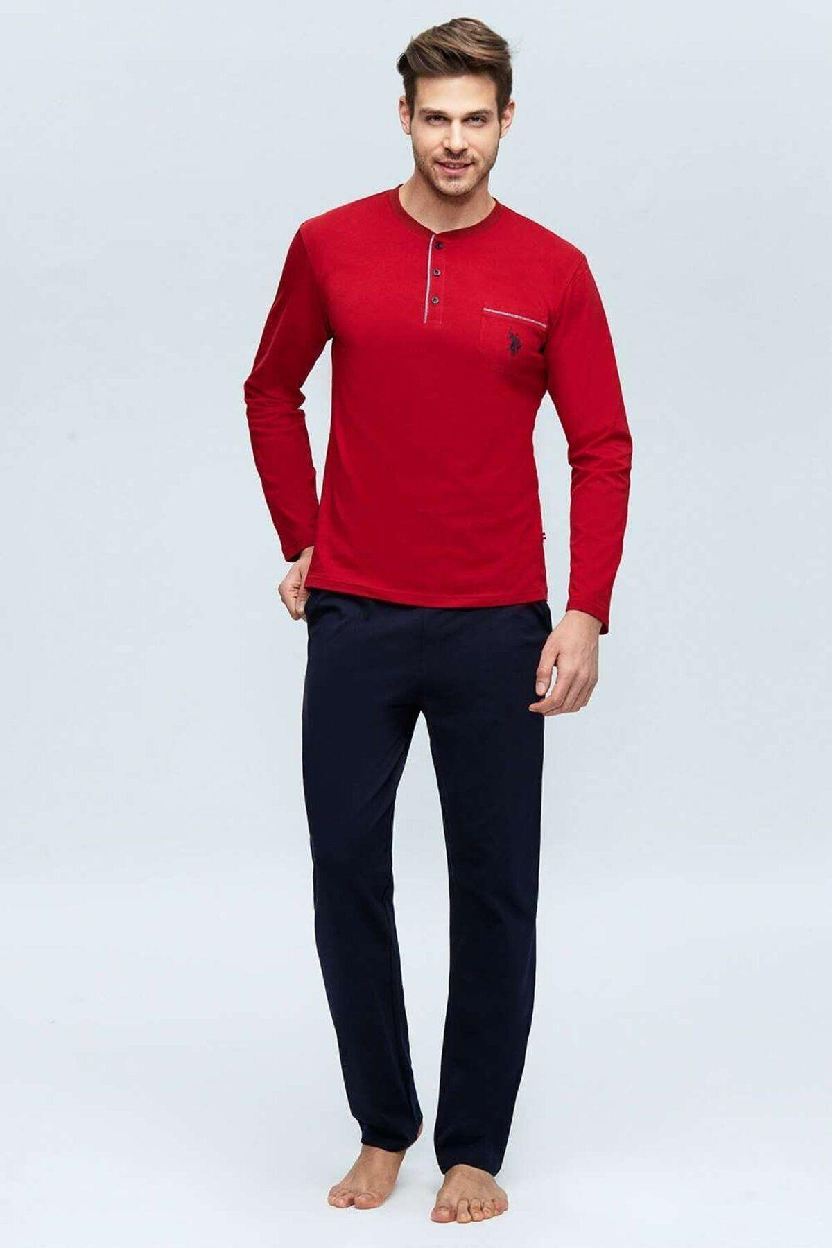 U.S.Polo Erkek Uzunkol 2'li Pijama Takım BORDO KONFEKSİYON U.S. Polo Assn