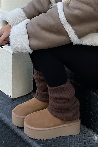 Acı Kahve %100 Akrilik Üst Kalite Triko Örgü Çorap Tozluk