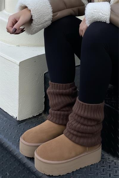 Acı Kahve %100 Akrilik Üst Kalite Triko Örgü Çorap Tozluk