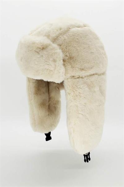 Bej Peluş Kulaklı Klipsli Bere Pilot Şapka