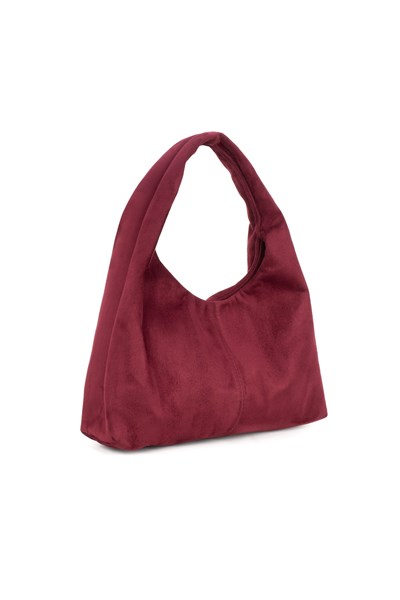 Bordo Süet Kadın Shopper Omuz Çantası – Yumuşak Form Vintage Model