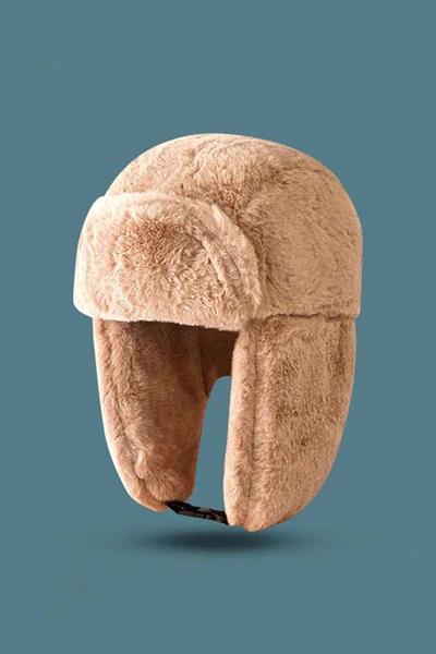 Camel Peluş Kulaklı Klipsli Bere Pilot Şapka