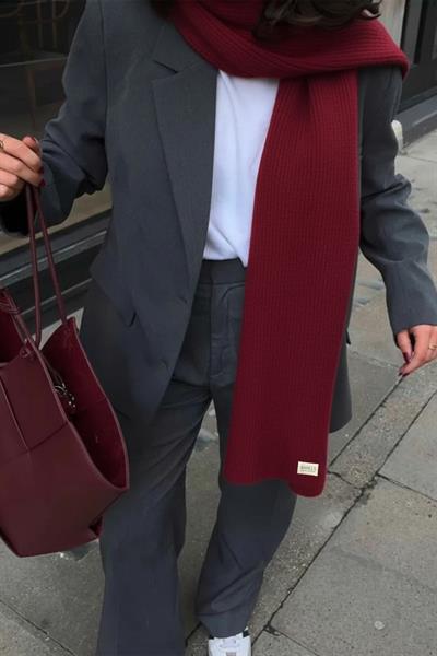 Cherry Triko Örgü Atkı Şal Omuz Şalı