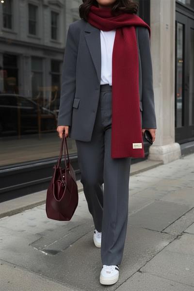 Cherry Triko Örgü Atkı Şal Omuz Şalı