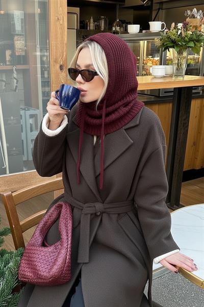 Cherry Triko Örgü Balaclava Bere Şapka