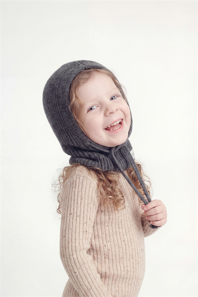 Çocuk Gri Triko Örgü Balaclava Bere Şapka