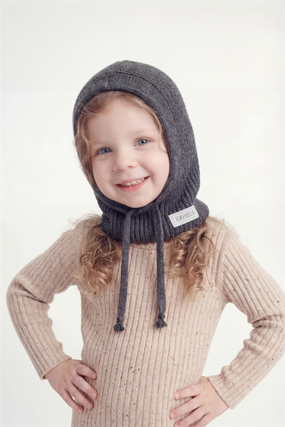 Çocuk Gri Triko Örgü Balaclava Bere Şapka