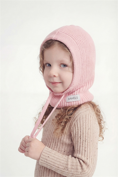 Çocuk Pembe Triko Örgü Balaclava Bere Şapka