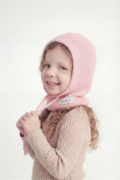 Çocuk Pembe Triko Örgü Balaclava Bere Şapka