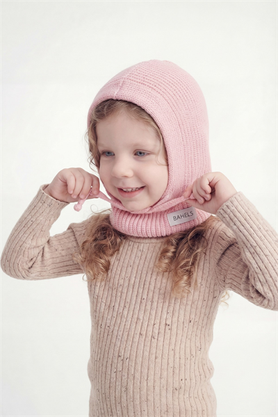 Çocuk Pembe Triko Örgü Balaclava Bere Şapka