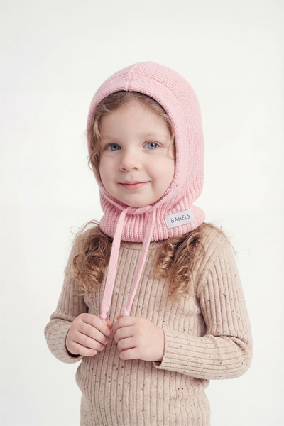 Çocuk Pembe Triko Örgü Balaclava Bere Şapka