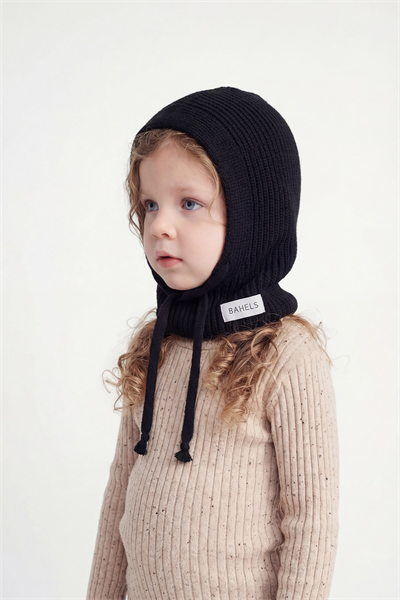 Çocuk Siyah Triko Örgü Balaclava Bere Şapka