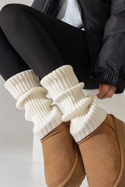 Ekru %100 Akrilik Üst Kalite Triko Örgü Çorap Tozluk