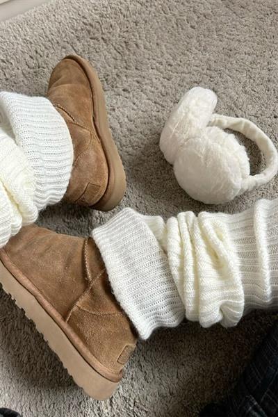 Ekru %100 Akrilik Üst Kalite Triko Örgü Çorap Tozluk