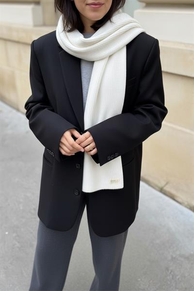 Ekru Triko Örgü Atkı Şal Omuz Şalı