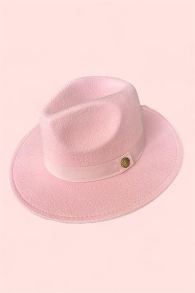 İthal Baby Pink Fötr Şapka Sert Kovboy Panama Şapka - Ayarlanabilinir