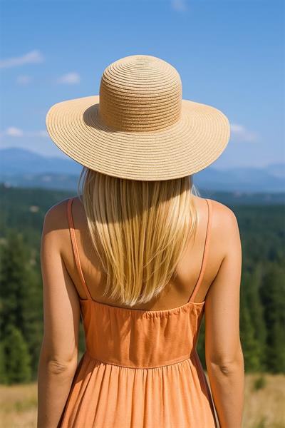 İthal Bej Ayarlanabilinir Geniş Hasır Şapka