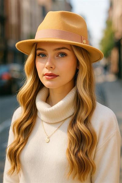 İthal Camel Fötr Şapka Sert Kovboy Panama Şapka - Ayarlanabilinir