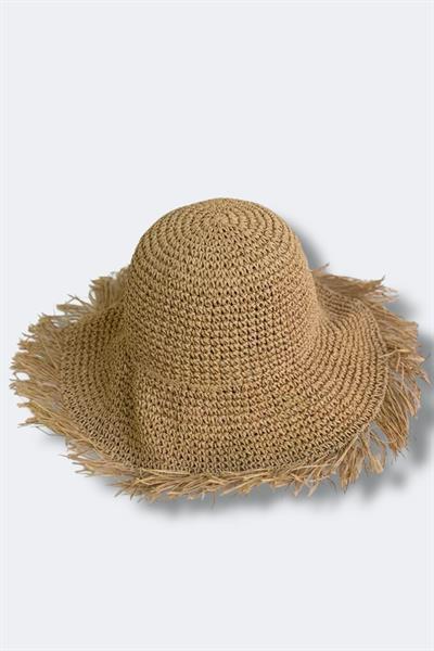 İthal Camel Saçaklı Vip Örgü Bucket Hasır Şapka