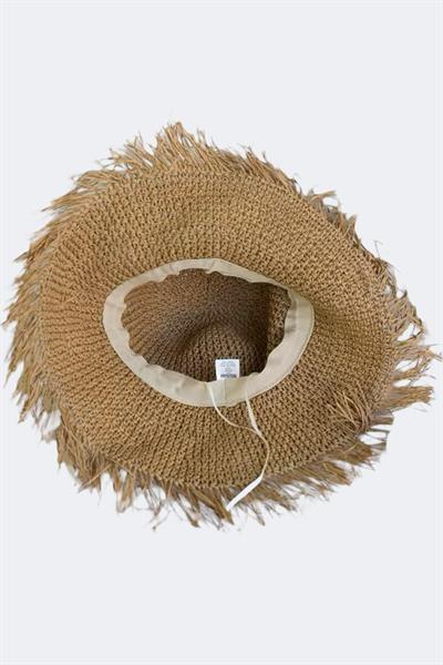 İthal Camel Saçaklı Vip Örgü Bucket Hasır Şapka