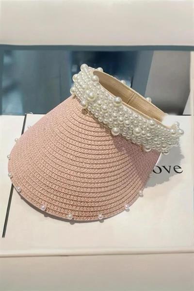 İthal Pudra İncili Hasır Vizör Şapka Sperlik