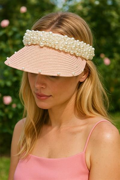 İthal Pudra İncili Hasır Vizör Şapka Sperlik