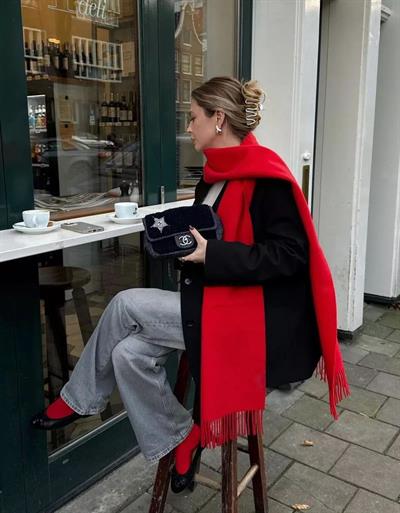 İthal Puffy Kırmızı Atkı Şal Omuz Şalı