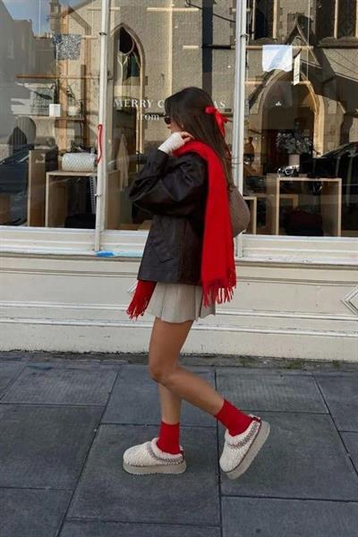 İthal Puffy Kırmızı Atkı Şal Omuz Şalı