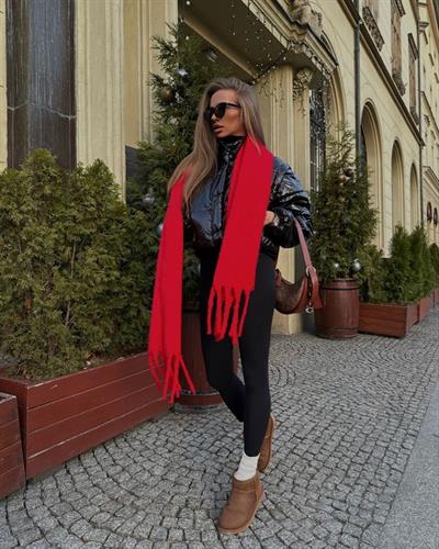 İthal Puffy Kırmızı Atkı Şal Omuz Şalı