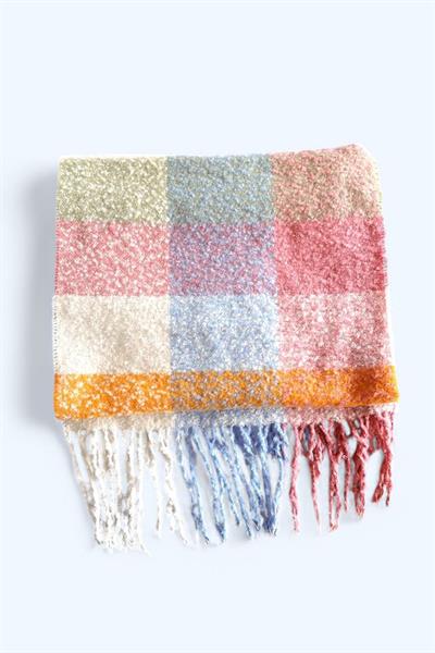 İthal Puffy Pastel Kare Desenli Atkı Şal Omuz Şalı