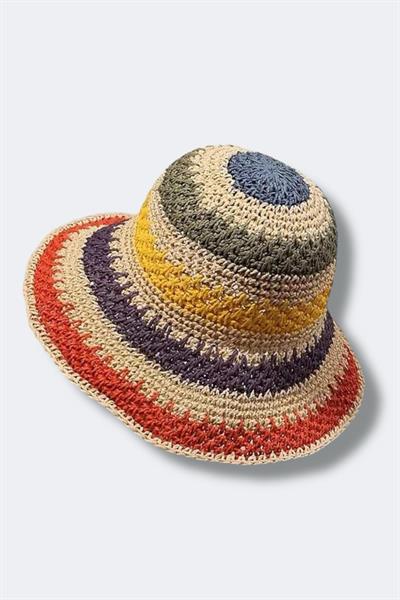 İthal Rainbow Örgü Bucket Hasır Şapka