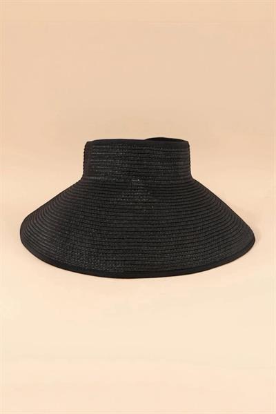 İthal Siyah Fiyonklu Katlanır Güneş Koruyucu Hasır Vizör Şapka