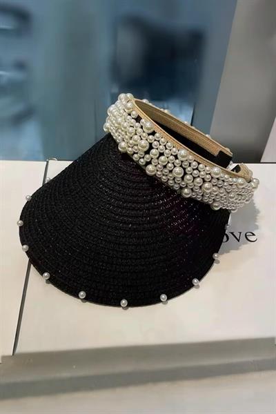 İthal Siyah İncili Hasır Vizör Şapka Sperlik