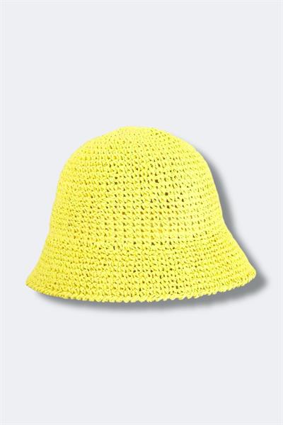 İthal Yellow Örgü Bucket Hasır Şapka
