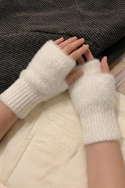 Kadın 1 Çift Kışlık Parmaksız Termal Esnek Peluş Eldiven