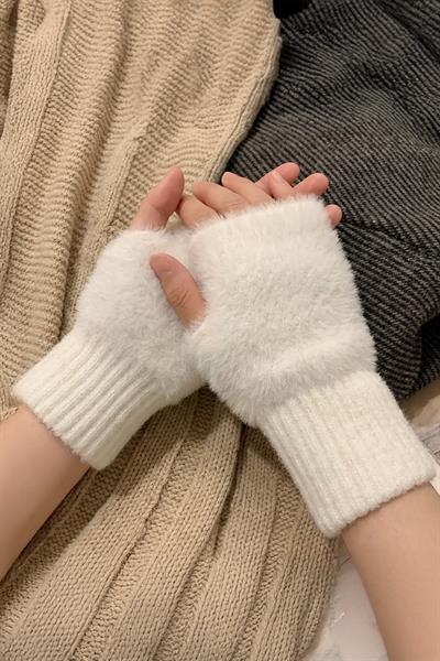 Kadın 1 Çift Kışlık Parmaksız Termal Esnek Peluş Eldiven