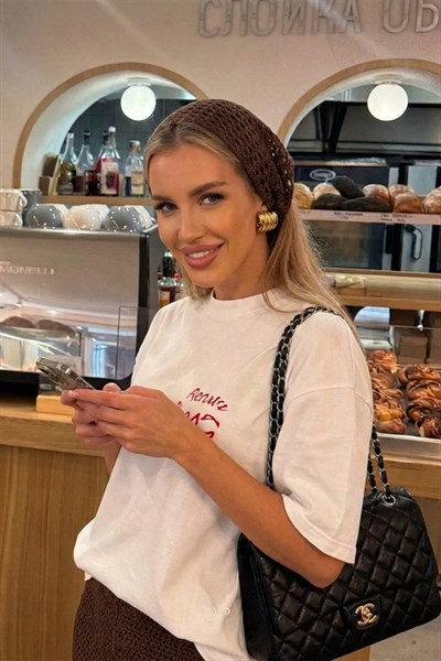 Kadın Acı Kahve File Model Bandana, Örgü Bandana