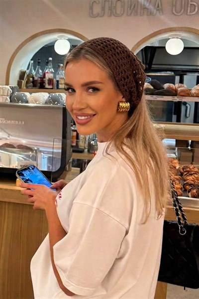 Kadın Acı Kahve File Model Bandana, Örgü Bandana