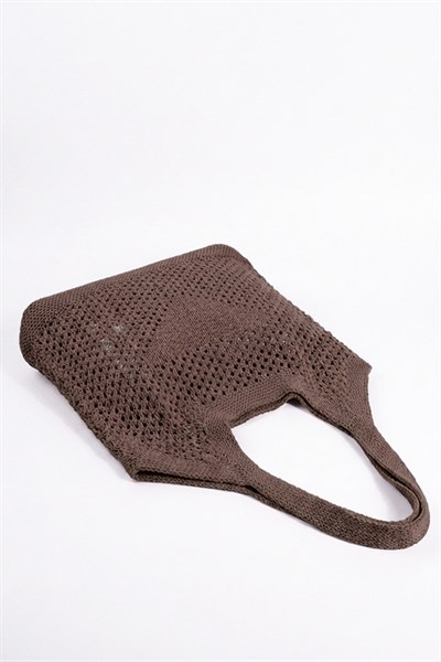 Kadın Acı Kahve File Örgü Model Plaj, Shopper Tote Çanta, Omuz Çantası