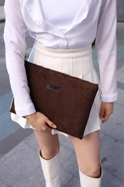 Kadın Acı Kahve Süet Portföy & Clutch Çanta
