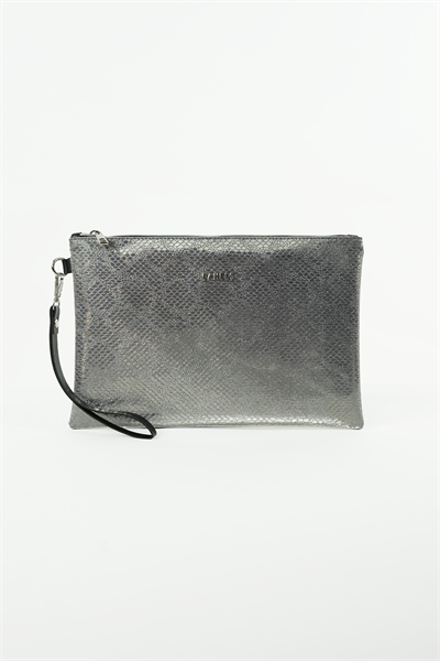 Kadın Antrasit Parlak Yılan Desen Portföy Clutch Çanta