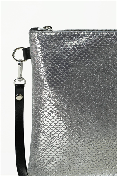 Kadın Antrasit Parlak Yılan Desen Portföy Clutch Çanta