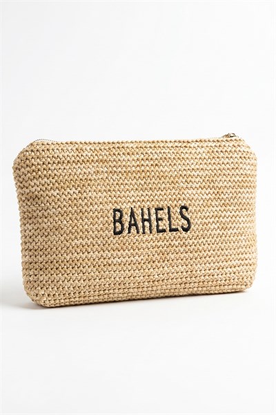 Kadın Bahels Nakışlı Hasır Portföy Clutch Çanta