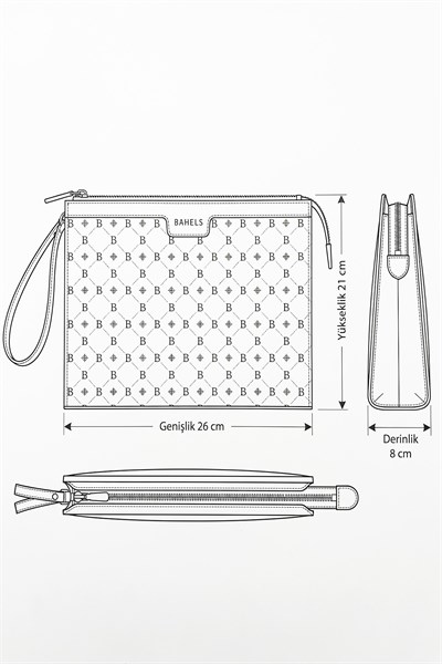 Kadın Bej Bahels Monogram Portföy Clutch Çanta