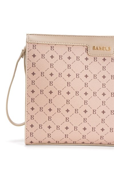 Kadın Bej Bahels Monogram Portföy Kulplu Clutch Çanta