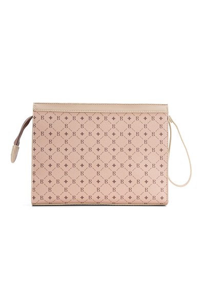 Kadın Bej Bahels Monogram Portföy Kulplu Clutch Çanta