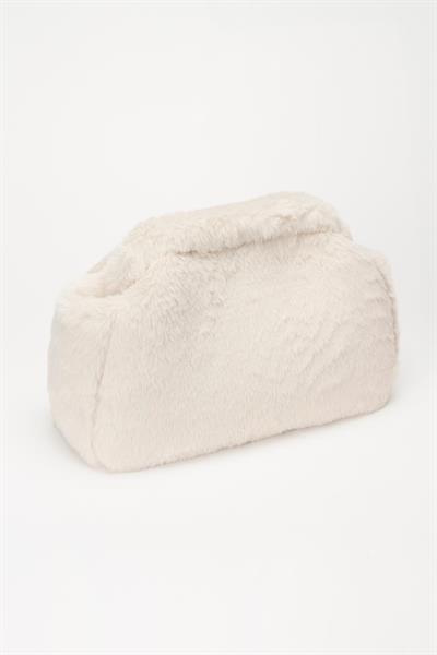 Kadın Bej Yumuşak Peluş Clutch Portföy Çanta