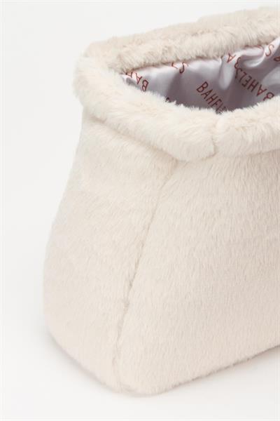 Kadın Bej Yumuşak Peluş Clutch Portföy Çanta