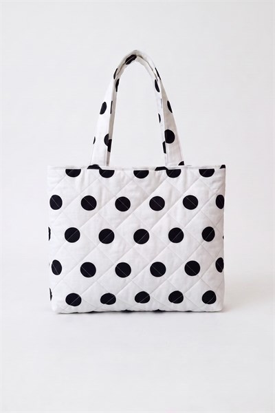 Kadın Beyaz Puantiye Shopper Tote Bag